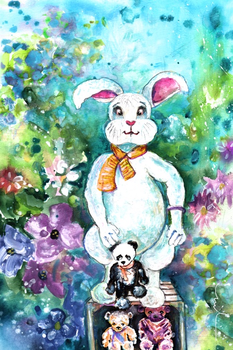 Big White Rabbit And Teddy Bears In A Flower Shop S